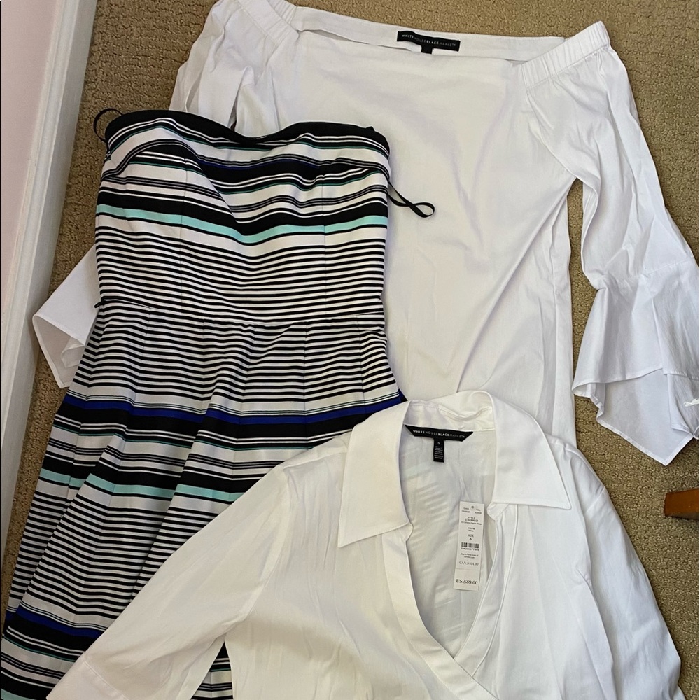 Lot of 3 White House black market tops and dress